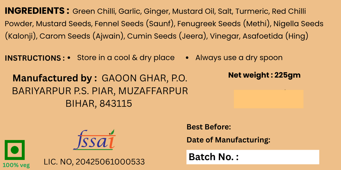 Ginger, Garlic & Green Chilli Mix Pickle