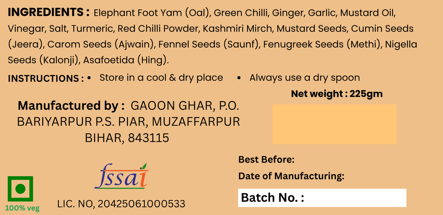 Grated Oal Pickle (Yam Pickle)